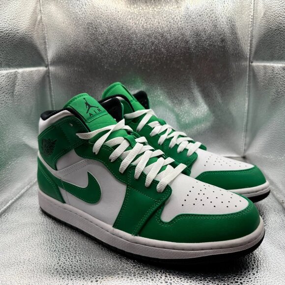 Size 10.5 Nike Air Jordan 1 Retro Mid Lucky Green White Mens Sneaker DQ8426-301 - Picture 1 of 10